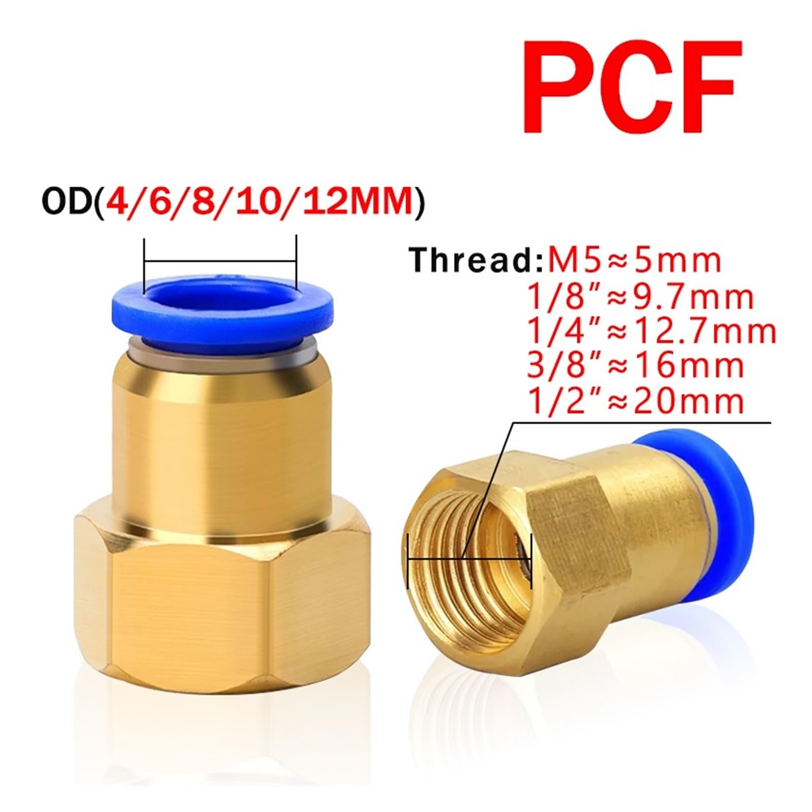 Racores Push to Connect Conectores neumáticos de aire (5 unidades, PC/PCF/PL/PB/SL, 4 mm, 6 mm, 8 mm, rosca de 1/8", 1/4", 3/8", 1/2"), conectores rápidos for mangueras.(OD12mm-1I4,SL (5PCS))