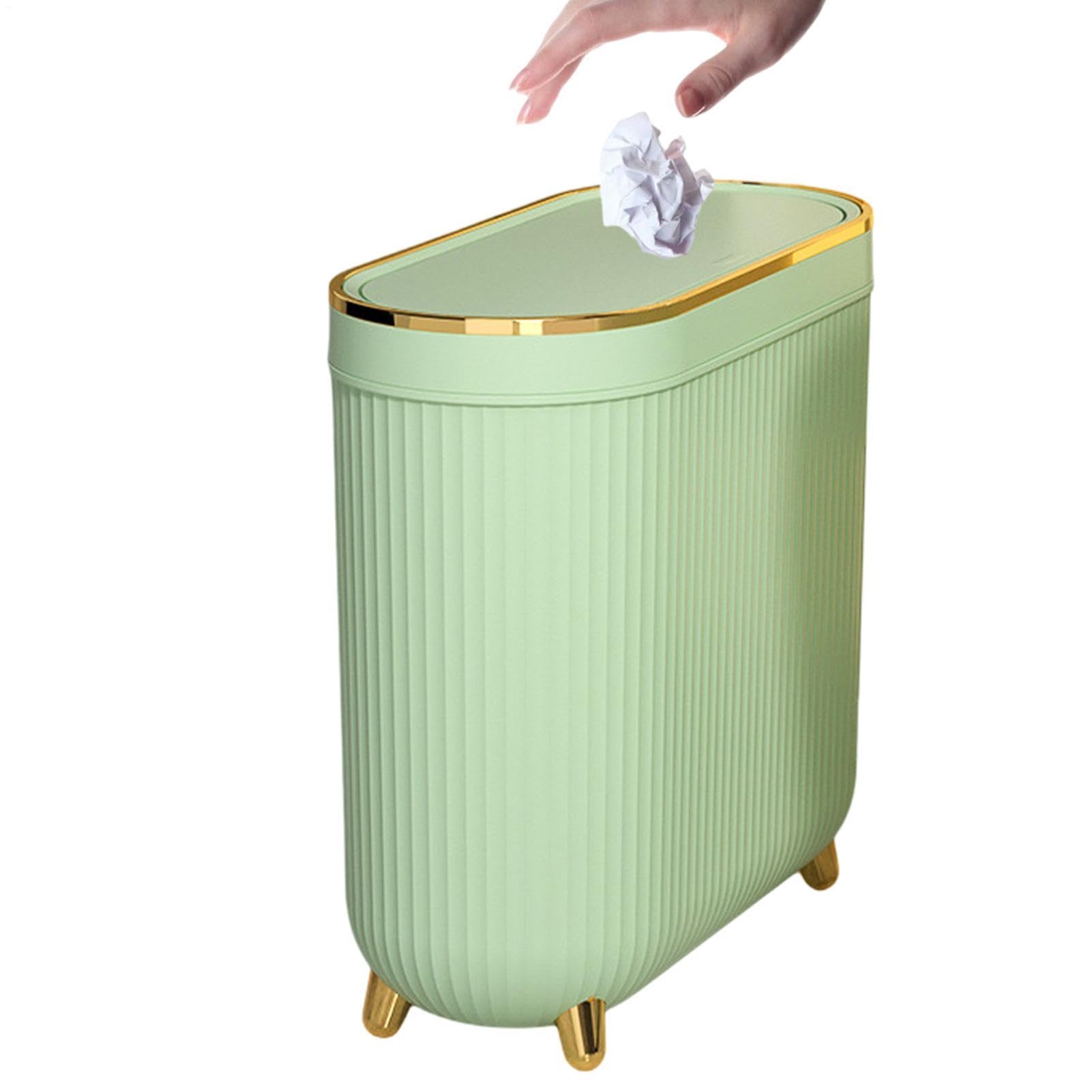 Pattumiera sottile per WC, 32 x 14 x 30 cm, in ABS, pattumiera stretta con | coperchio basculante, cestino leggero da 900 g, funzionamento a pedale silenzioso per l'igiene in piccoli spazi, m