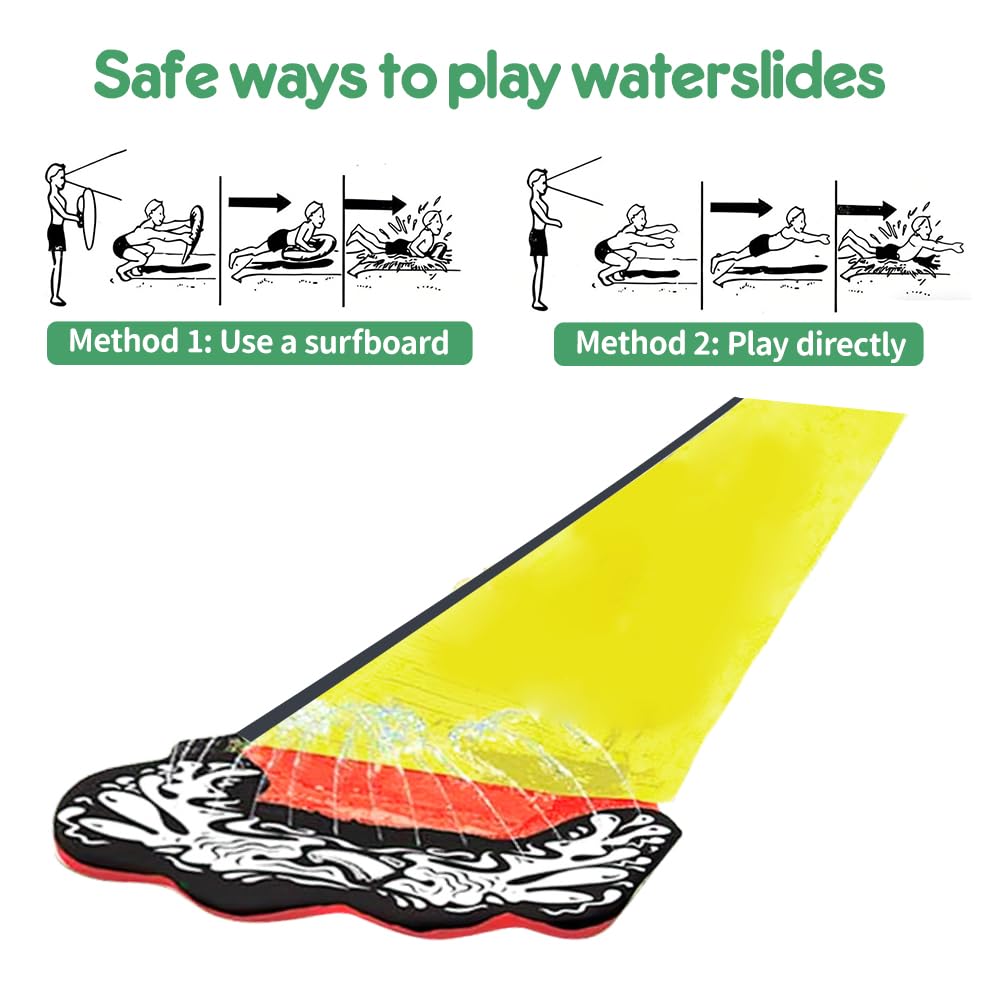 Wasserrutsche Garten, 188in x 27in/480 x 70 cm Wasserrutschbahn mit Bodyboard, Rutschbahn Outdoor Wasser mit eingebautem Sprinkler, Single Rasen Wasserrutschmatte für Sommer Garten Outdoor Pool