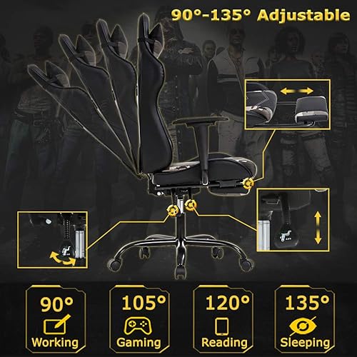 Miniatura 3 de Silla ergonómica para oficina y videojuegos de computadora, con masaje, piel sintética, altura ajustable, apoyo lumbar, reposacabezas, reposabrazos,