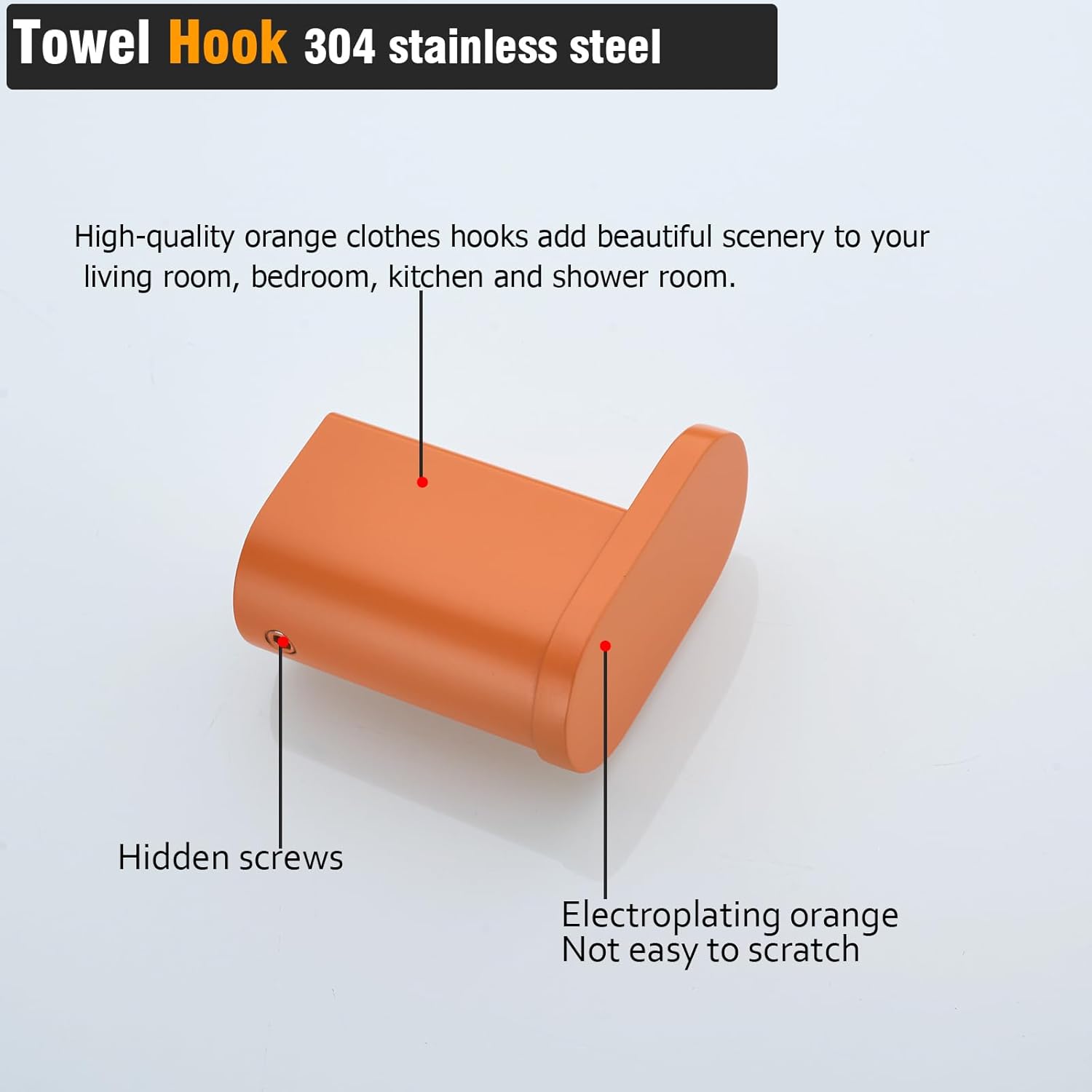 RANDOM Orange Towel Hooks for Bathrooms Round Shower Hooks SUS304 Stainless Steel Wall Mount Coat Hooks.RD-96026-8HOR