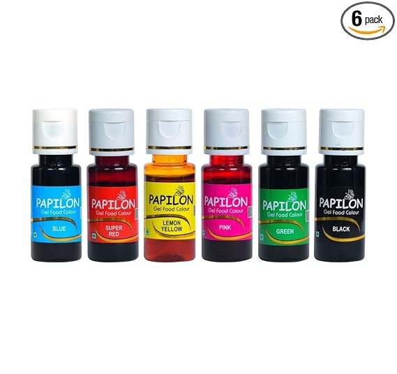 Lemon Yellow, Super Red, Pink, Black, blue, Green Gel Food Colour Set of 6 x 20gm
