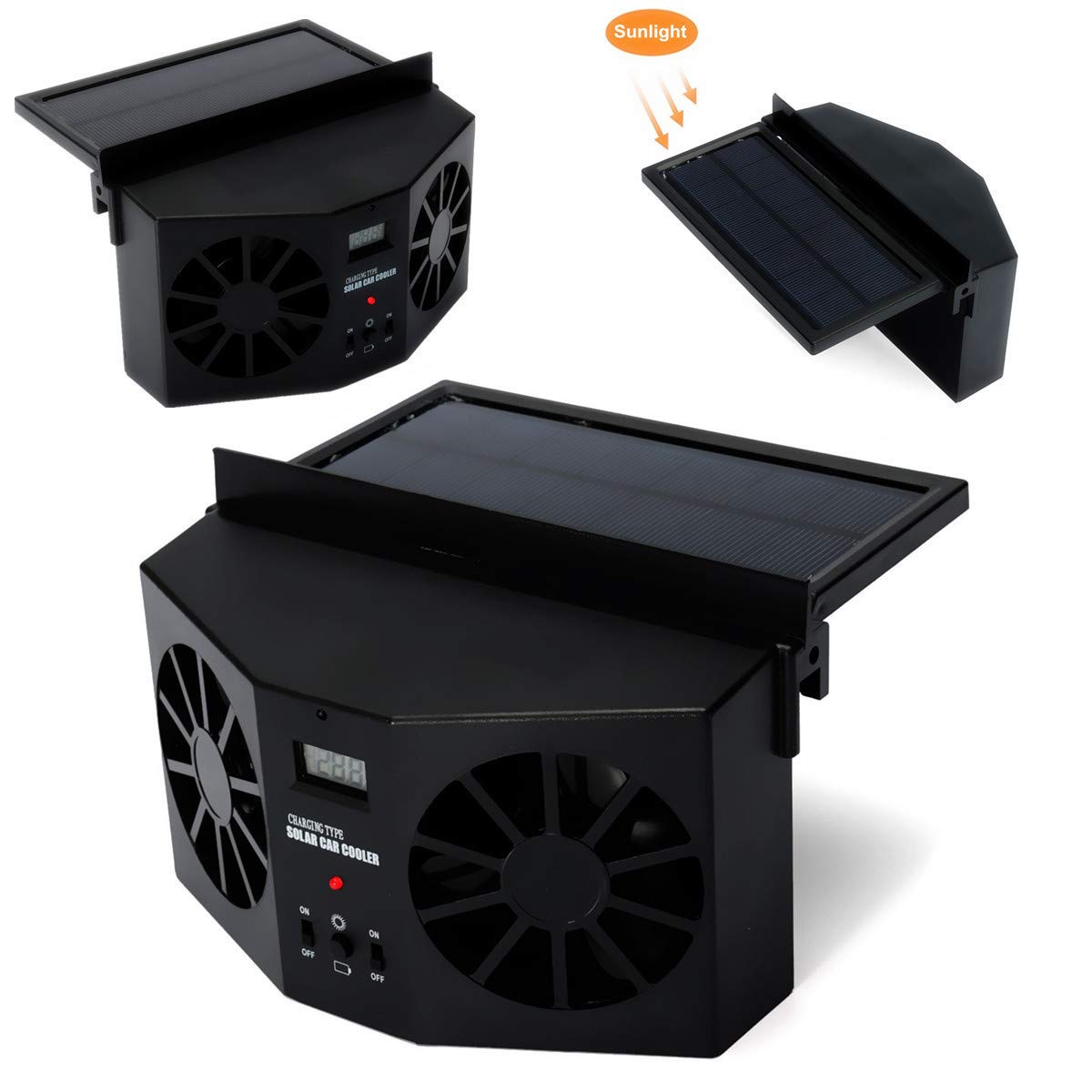 Ventilatore per radiatore auto, Ventilatore per auto a energia solare, purificatori d'aria per radiatore di sfiato a risparmio energetico 2W ABS (nero)