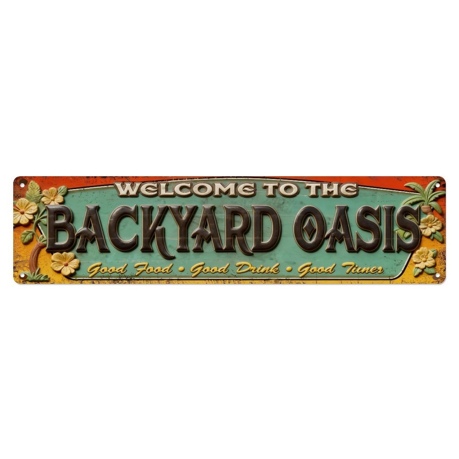 Iageret Vintage Welcome To The Backyard Oasis Metal Tin Sign Retro Wall Decor, Bar Garage Cafe Kitchen Home Wall Art Poster Decoration 4X16inches