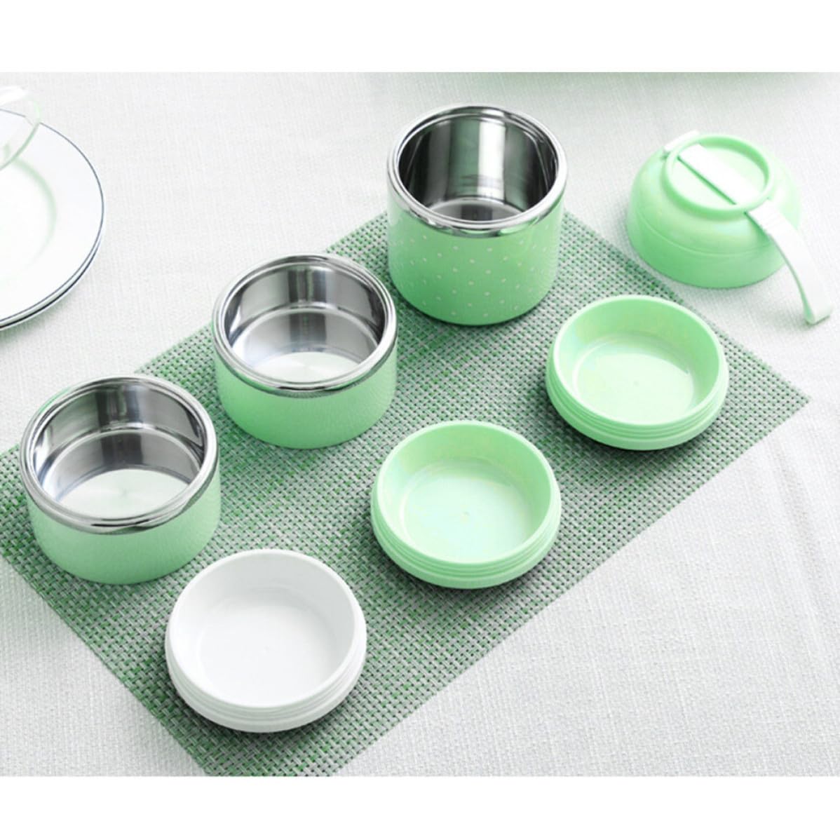 Boîte Bento en Acier Inoxydable 2 Pièces, 3 Couches Vert