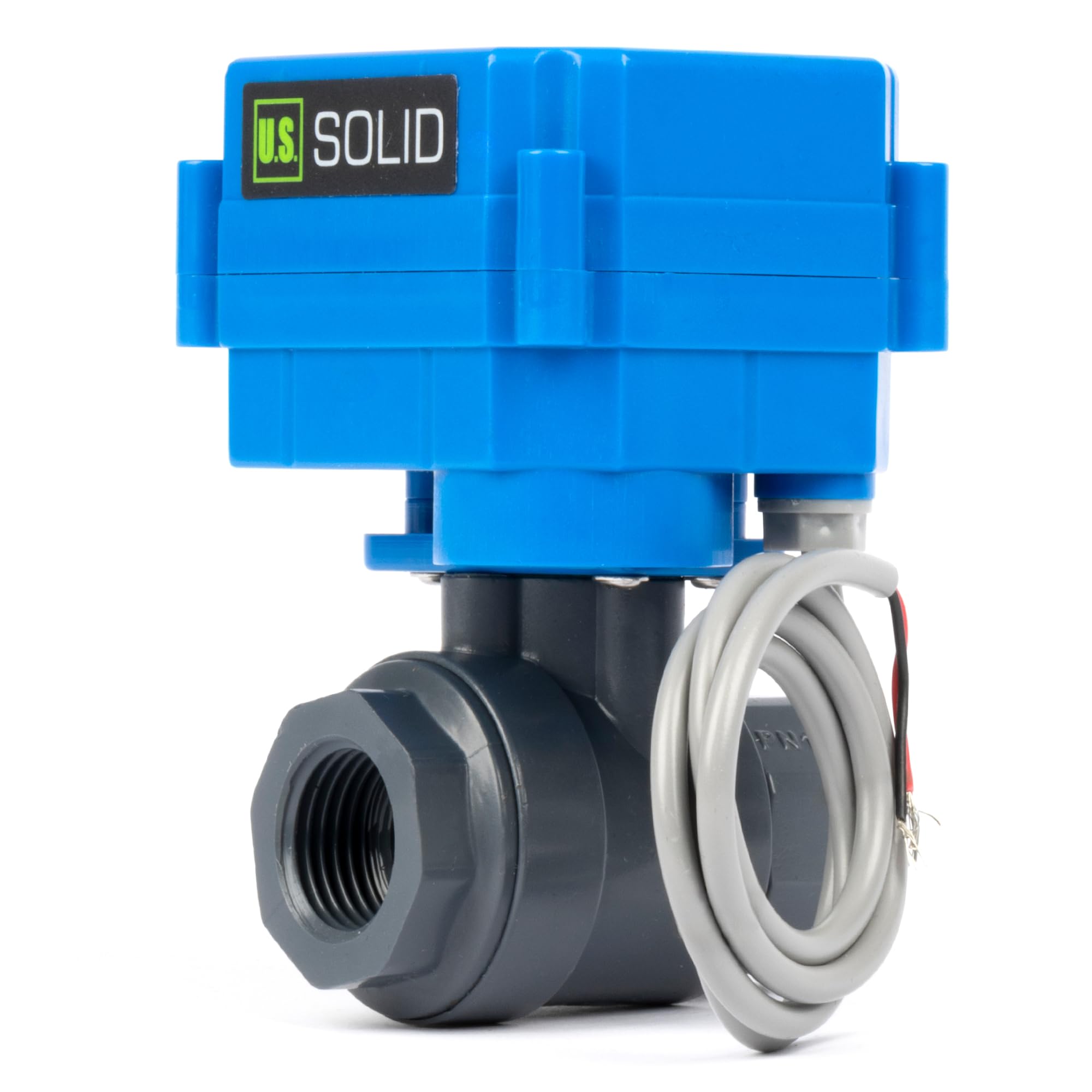 U.S. Solid Valvola a sfera motorizzata UPVC 1/2" – Valvola a sfera elettrica in plastica con passaggio completo, ritorno auto a 2 fili, 9-36 V AC/DC, normalmente aperta