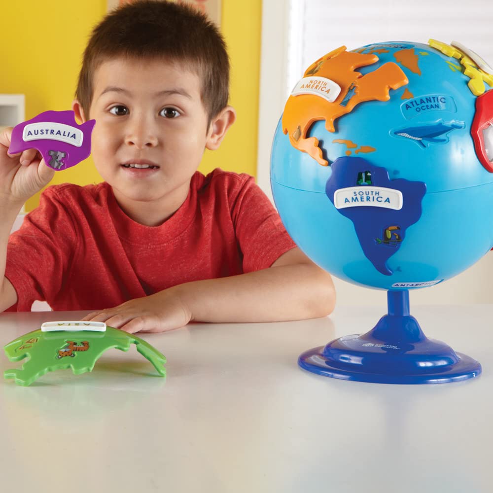 Learning Resources Globe Puzzle Éducatif – Jeu de Géographie pour Enfants – 6 Continents Amovibles – Dès 3 Ans – STEM – Diamètre 20 cm