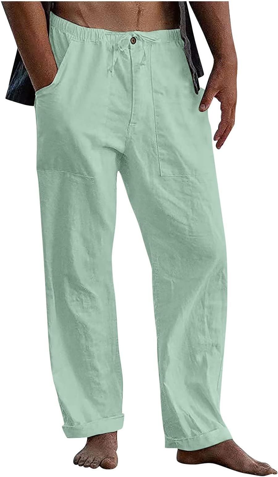 KUIOLYPOER Linen Pants Men Yoga Beach Baggy Casual Pants 2025 Summer Elastic Waist Drawstring Cotton Trousers with Pockets