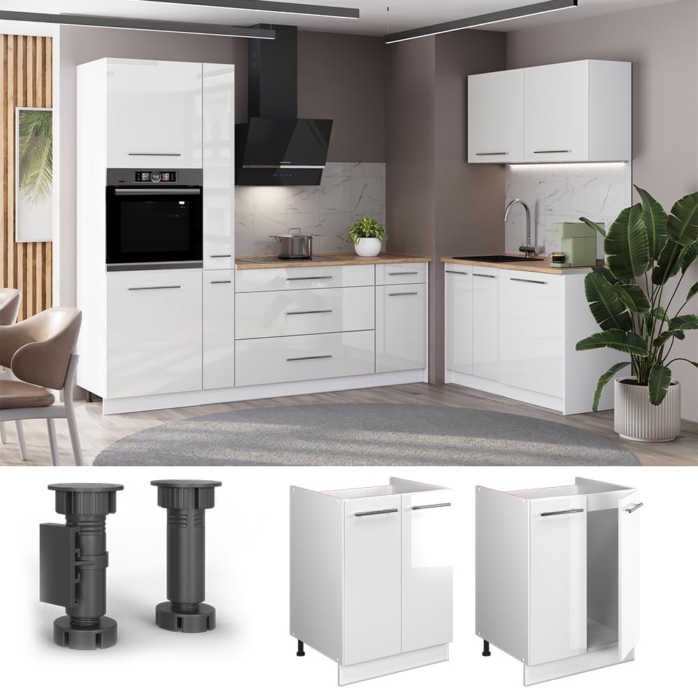 Vicco Spülenunterschrank Fame-Line, Weiß Hochglanz/Weiß, 60 cm