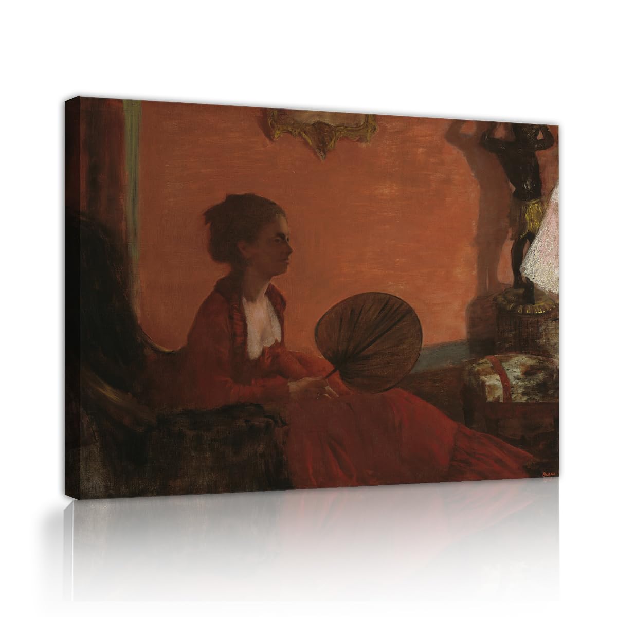 TOANGWALL Edgar Degas Madame Camus with a Fan Canvas Wall Art Bedroom Vintage Classic Oil Painting Framed Picture Print for Office Lounge Decor 70x85cm