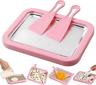 Instant Ice Cream Maker - 3-in-1 Frozen Dessert Plate for Homemade Yogurt, Sorbet & Gelato, Quick Freeze DIY Fun for Family Activities, Includes 2 Scrapers (Pink)