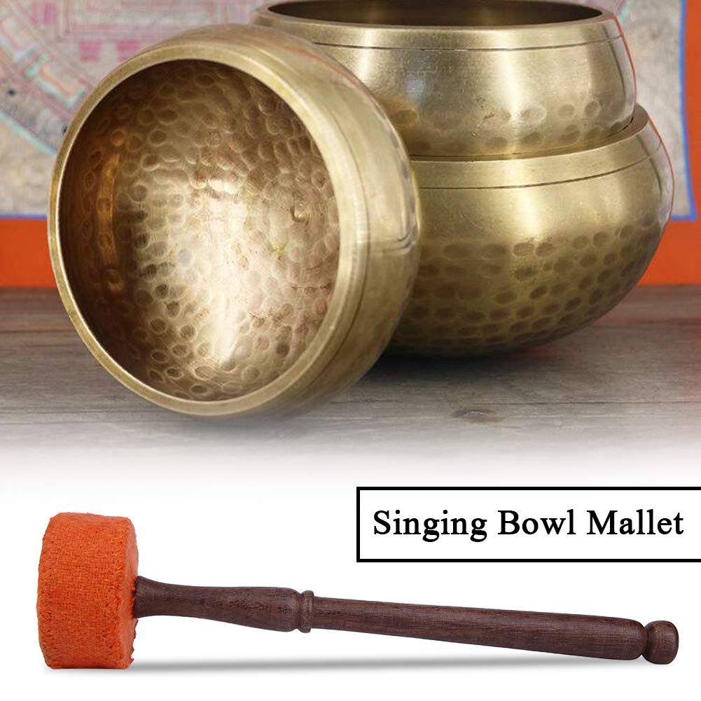 QANYEGN Hard Wood Felted Strikers Mallet Stick, Buddhism Singing Bowl Mallet Strikers, Felt Strikers Sound Bowl Meditation Mallet for Prayer Yoga (six petal lotus orange)