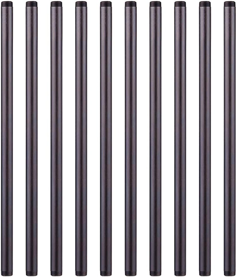 Niubid 1/2” x 18 ” Black Malleable Steel Nipples Fitting, 1/2 Inches Threaded Pipe Nipples, DIY Steampunk Industrial Vintage Style, 10 Pack. 1/2 x 18 Inch