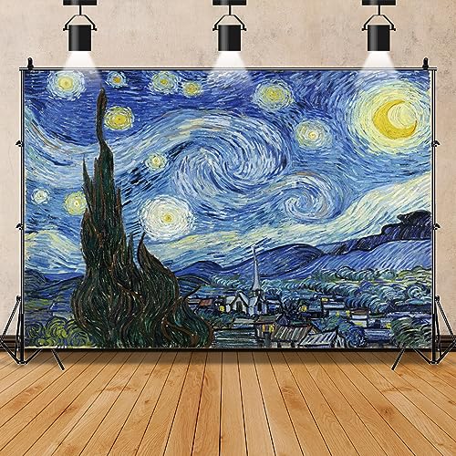 7x5ft Van Gogh Starry Night Photography Background Aesthetic Starry Night Oil Painting Abstract Art Rustic Home Decoration Birthday Party Baby Shower Wedding Photo Studio Props