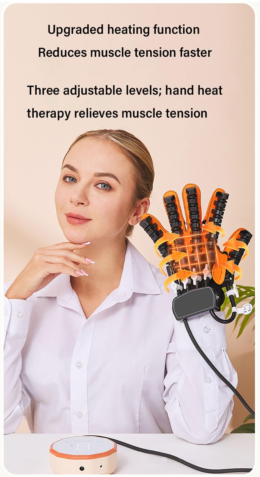 Guante robótico de rehabilitación para hemiplejia por Ictus, Entrenador de Mano robótico con Espejo de Masaje calefactado, Equipo de recuperación de Mano con órtesis de Dedo Right Hand XXL