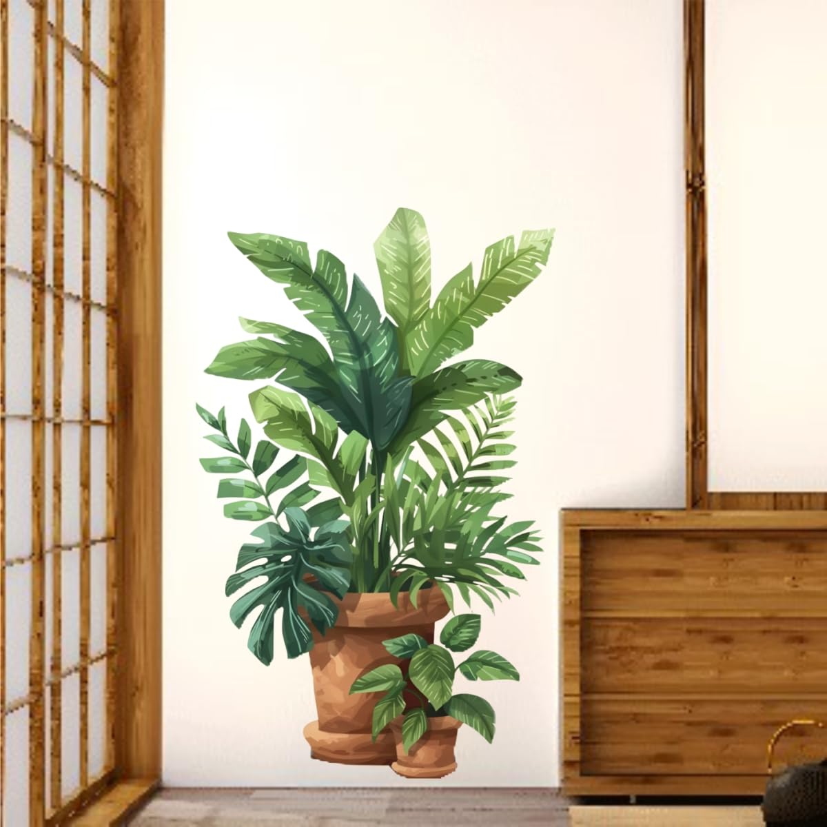 Green Potted Plant Wall Sticker for Home Décor | Tropical Leaves Design Self Adhesive Vinyl Wall Decal for Living Room, Bedroom, Office & Hall | Modern Nature Wall Decoration | Size 60 x 42 cm-image-36
