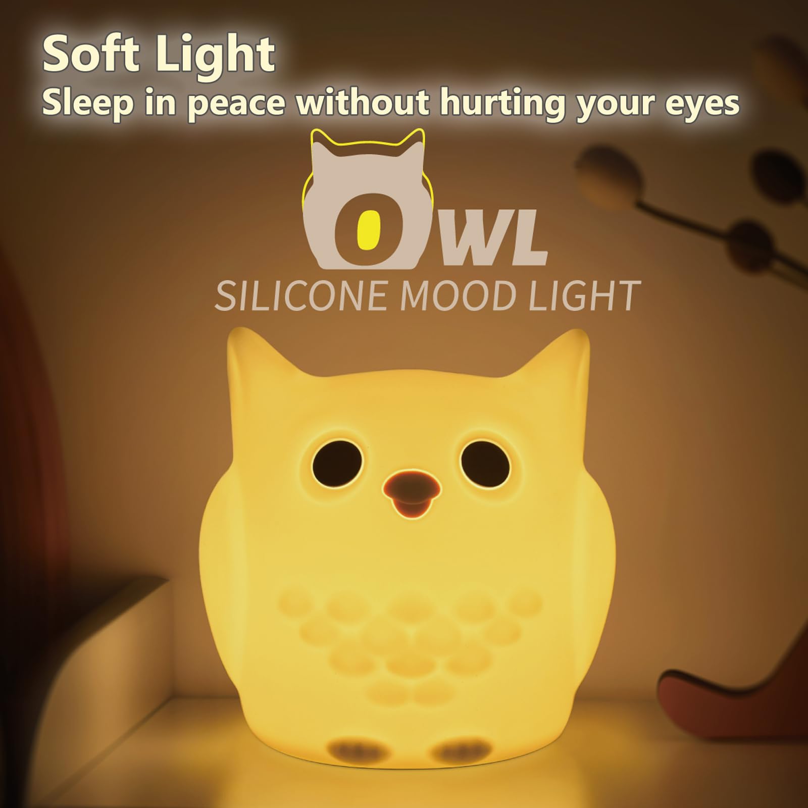 TriPro Owl Silicone Nursery Night Light,Auto Shut Down,Room Decor Desk Lamp Bedroom Decorations