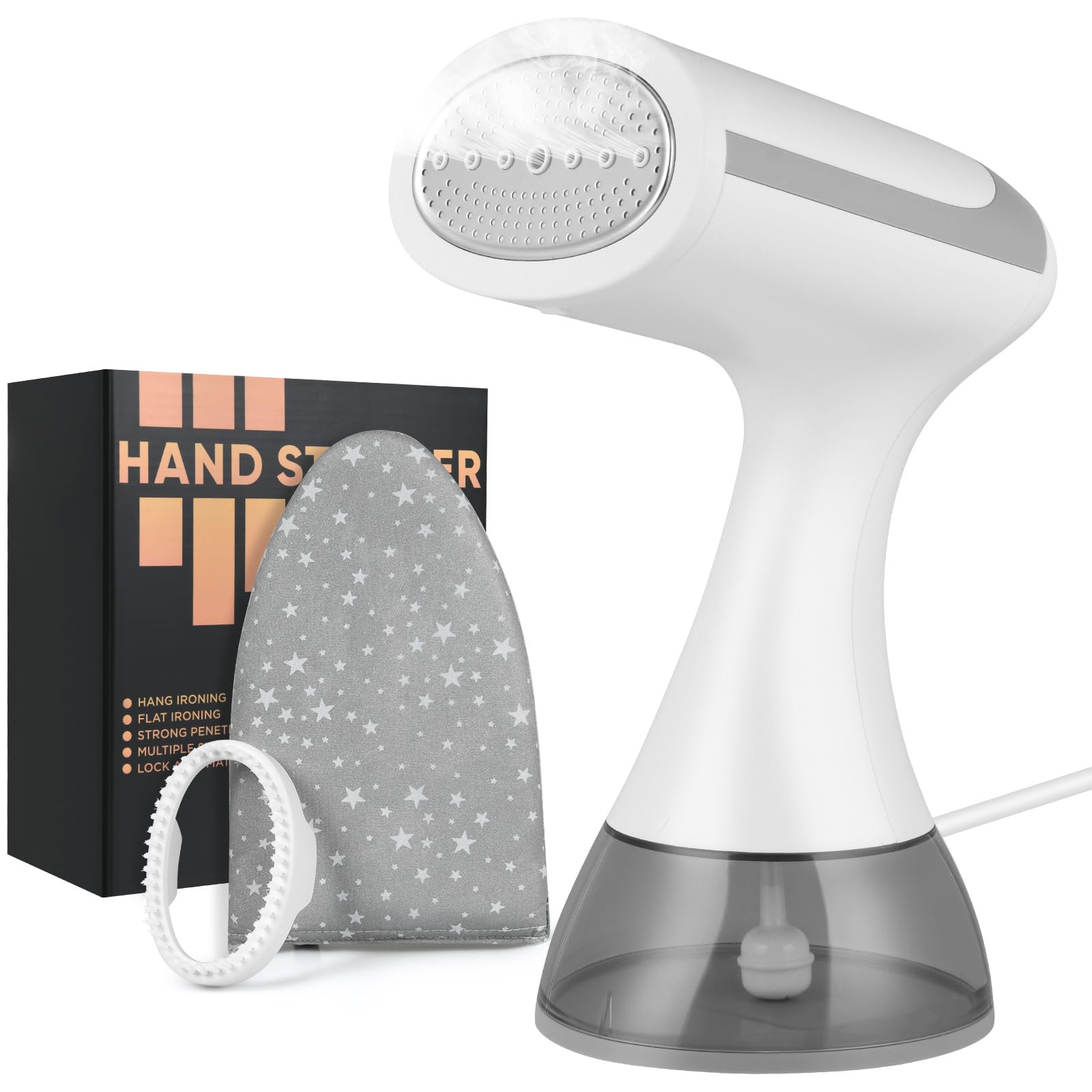 HOTUT Tragbarer Dampfglätter,1500W Dampfbürste,Steamer Dampfglätter mit 300 ml Wassertank,Hand-Dampfbügeleisen inkl Bügelhandschu,Flaumkerze,Dampfsteamer für Zuhause, Reisen, Zuhause und Büro,Weiß