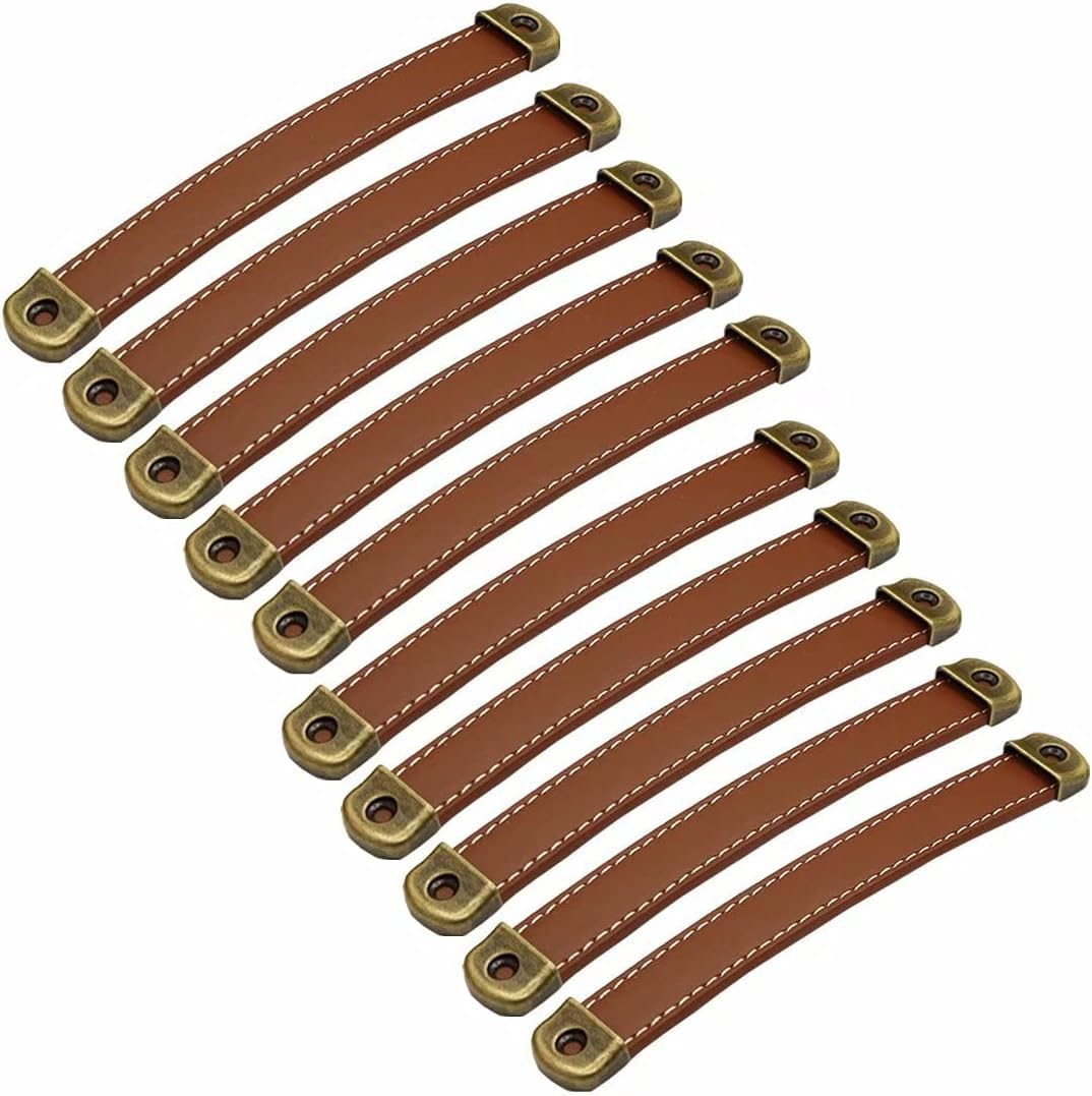 Bpabdeitr Light Brown 10 Pcs Multicolor Pu Leather Zinc Alloy Drawer Cabinet Handle Pulls(,Hole Distance 160 Mm)