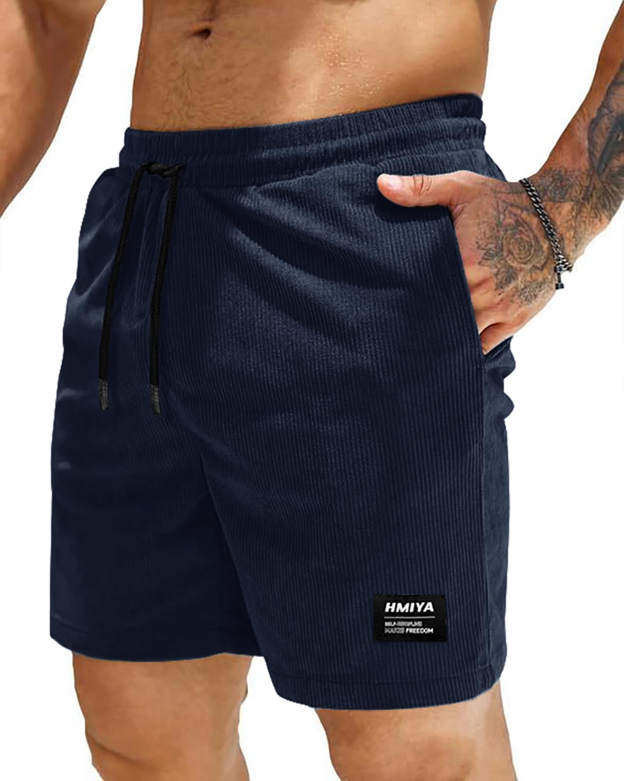 HMIYA Corduroy Shorts Herren Kurze Hosen Sommer Bermuda Freizeitshorts Baumwolle Elastische Taille mit Taschen