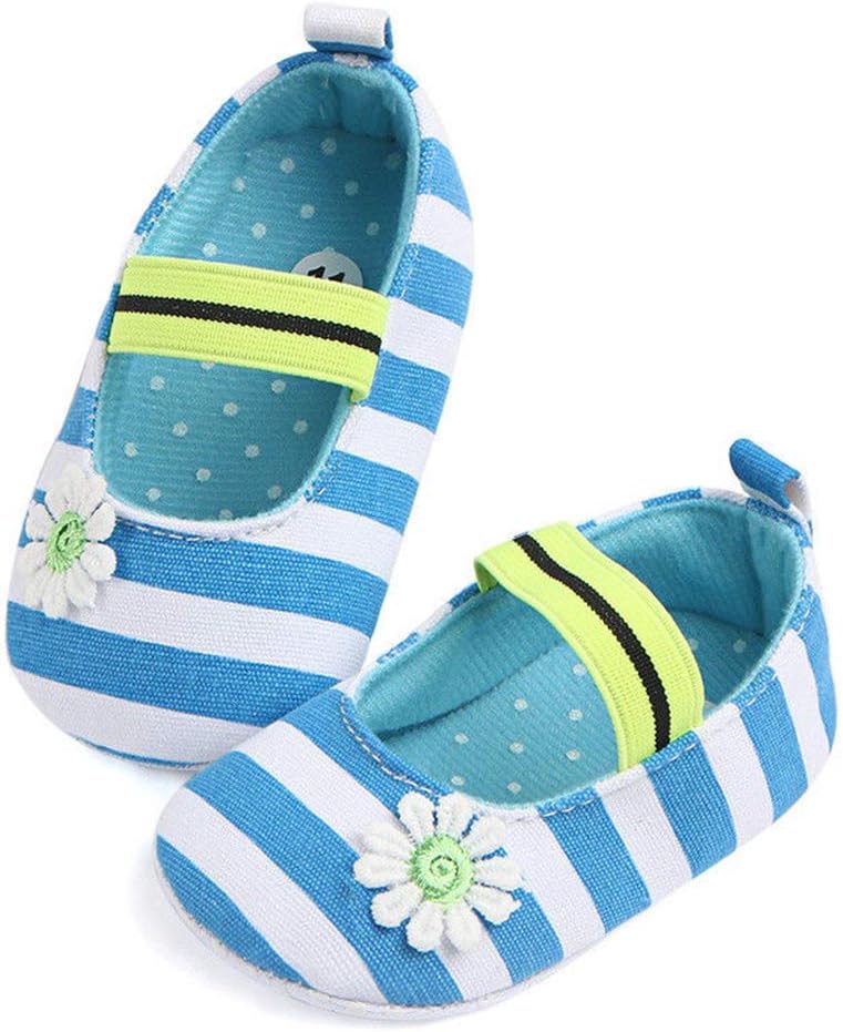 Lsunshine Newborn Baby Girl Floral Shoes Anti-slip Soft Sole Sneakers Prewalker Striped Flower Baby Toddler Shoes (Blue, 12-18months)