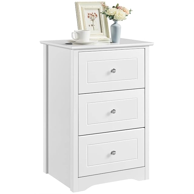 Yaheetech Tall End Table with 3 Drawers, Sofa Side Table with Spacious Storage Compartments for Living Room, 15.7x19x29 Inches, White