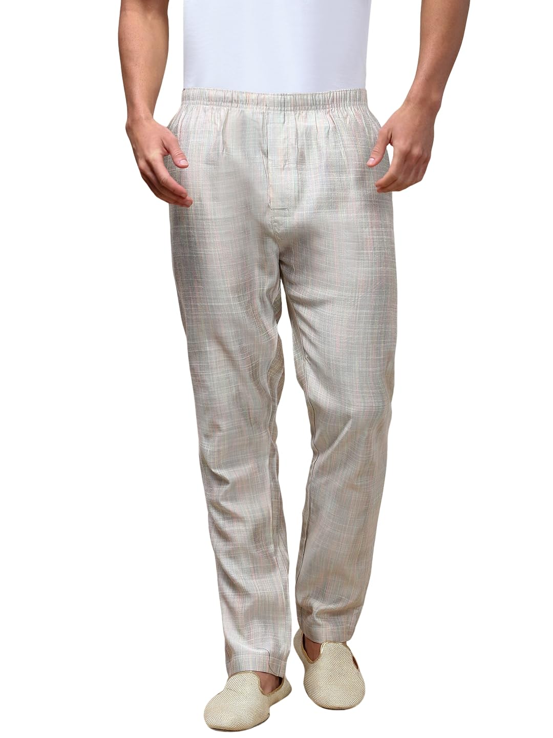 white heart Mens Viscose Blend Salwar Pyjama Pant | Elasticated Waistband with Inner Drawstring, Button Closure, Side Pockets| Regular Fit Ethnic Wear Churidar Pajama (Off White- Multi; S)-picture-12
