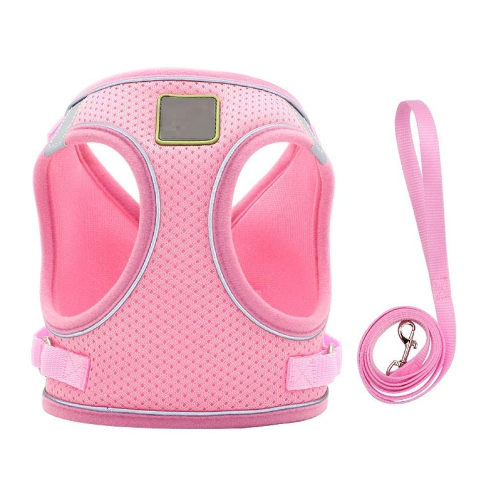 Hundegeschirr, Leinenset Rosa Nylon Welpen Katzengeschirre Weste Reflektierendes Hundegeschirr und Leine Set for Kleine Mittelgroße Laufleine XL(L)