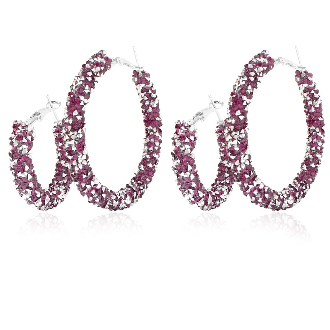 Glitter Hoop Earrings For Women Girls Bohemian Silver Bling Bling Rhinestone Wrapped Sparkle Resin Big Hoop Dangle Earrings Jewelry