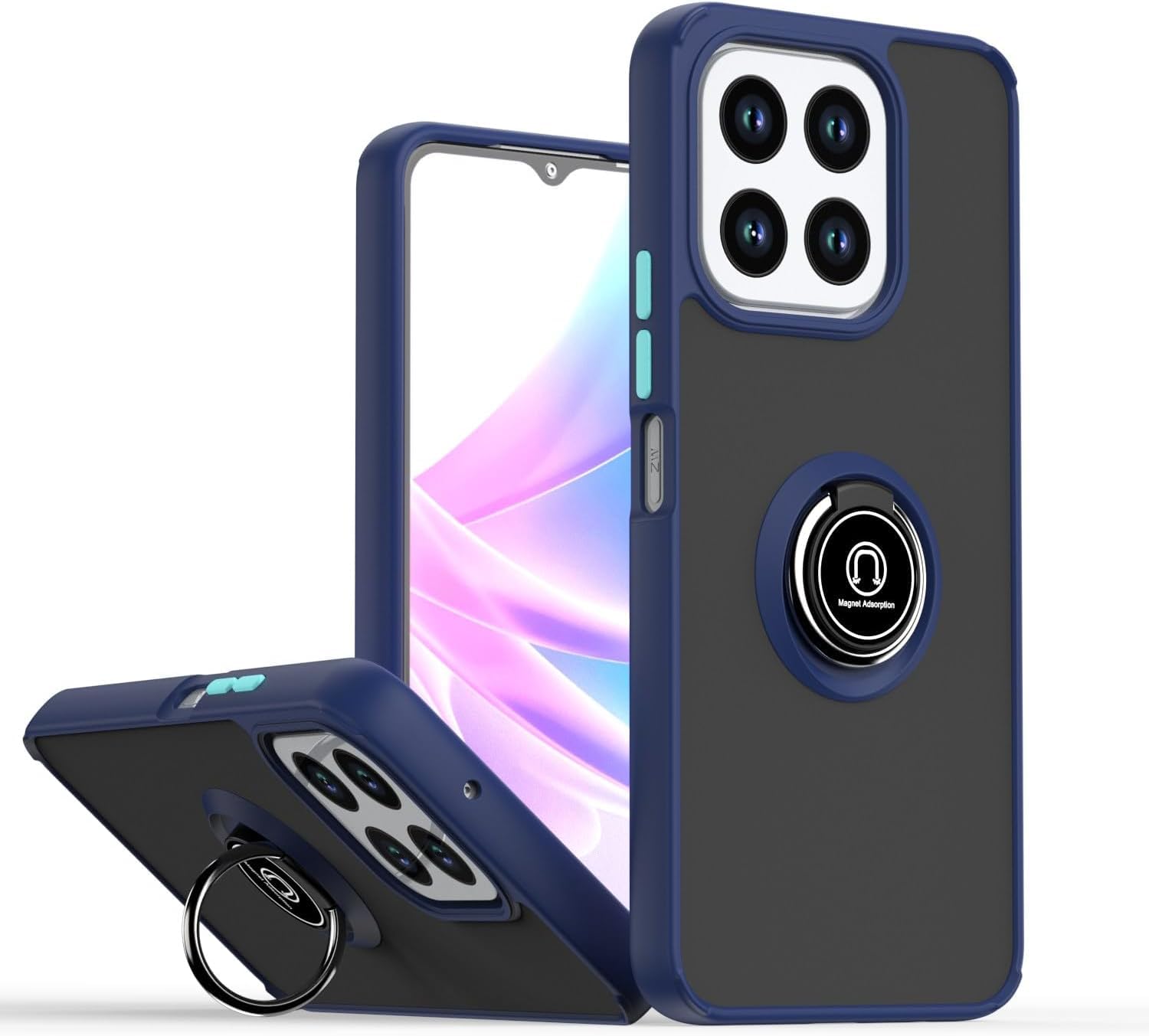Muzz Case for Honor X6b Case Cover Metal Ring Holder Grip Kickstand Car Magnetic Mount Shockproof Matte Hard Back Bumper Case for Samsung Honor X6B 2024 (Blue)