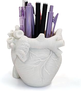 Heart-shaped Pen Holder for Desk Accessories Halloween Decor and Office Decor, Pencil Holder for Desk Organizers, Compact Desk Accessories Gift, Pencil Cup for School, Office, Home White