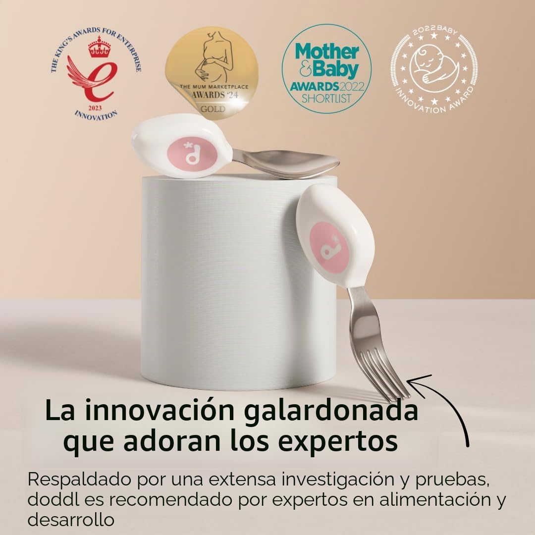 Doddl Juego de cubiertos para niños pequeños (12-24 meses) – 2 piezas cuchara y tenedor para autoalimentación – Asas fáciles de agarrar para niños pequeños