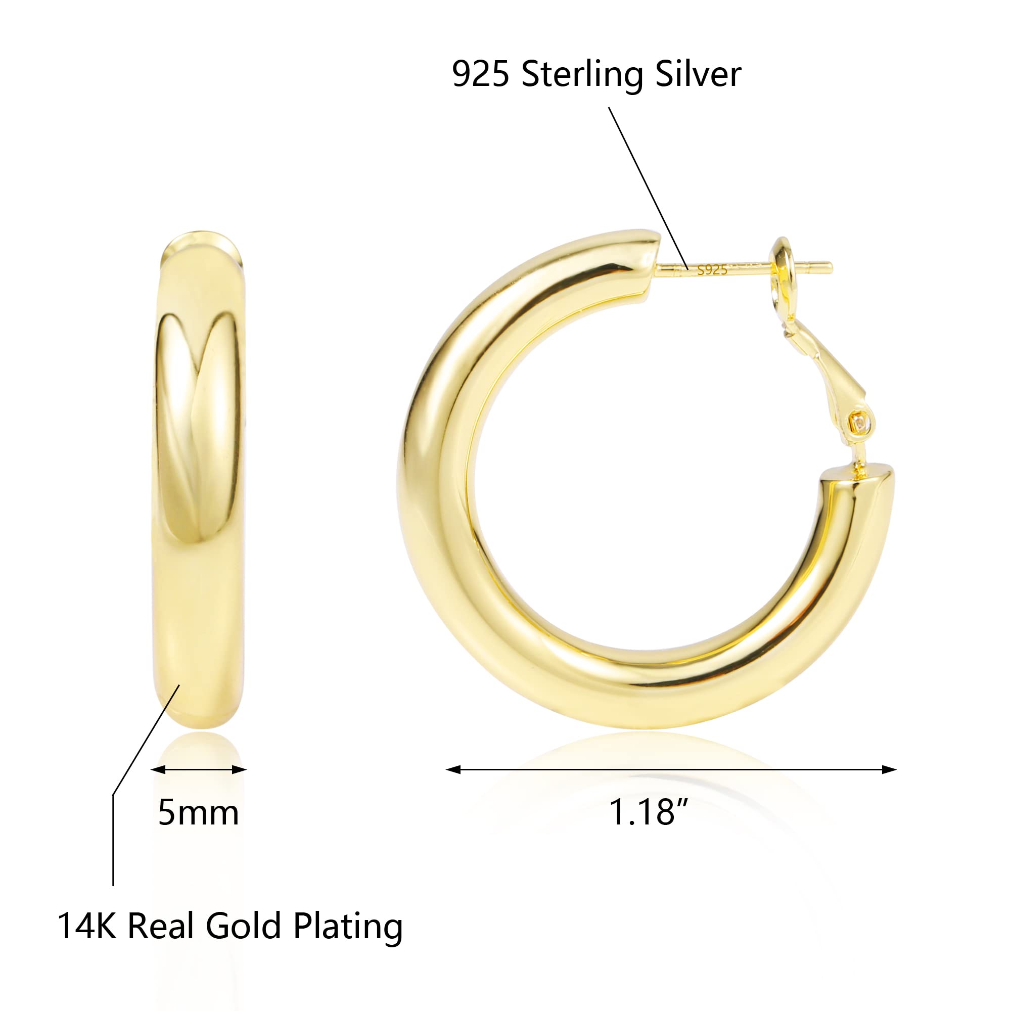 ALEXCRAFT Orecchini Donna Argento 925 a Cerchio Oro Placcato 14K/ Oro Bianco Cerchietti Piccoli con Confezione