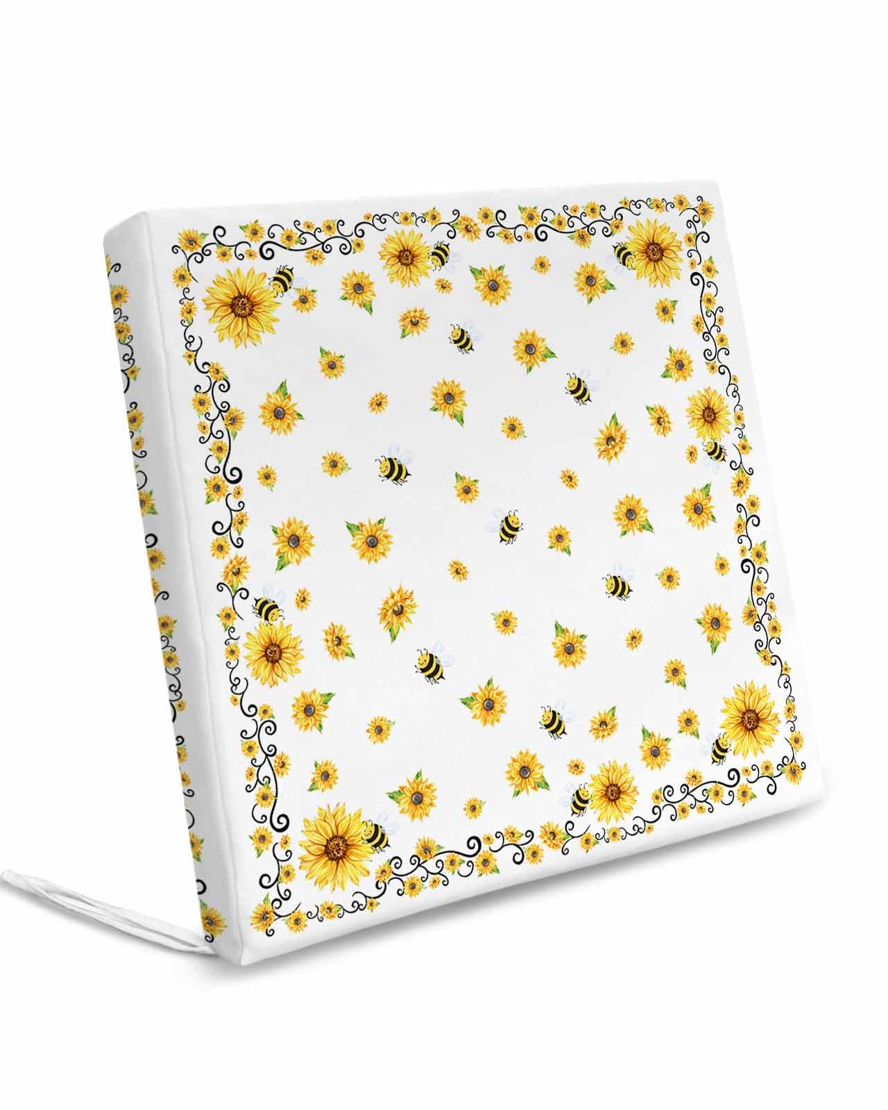 Homechoid Sunflower White Indoor Outdoor Couch Cushion Covers Replacement 2 Pack, Summer Bee Spring Floral Watercolor Waterproof Chair Sofa Seat Cover with Ties 22x20x4