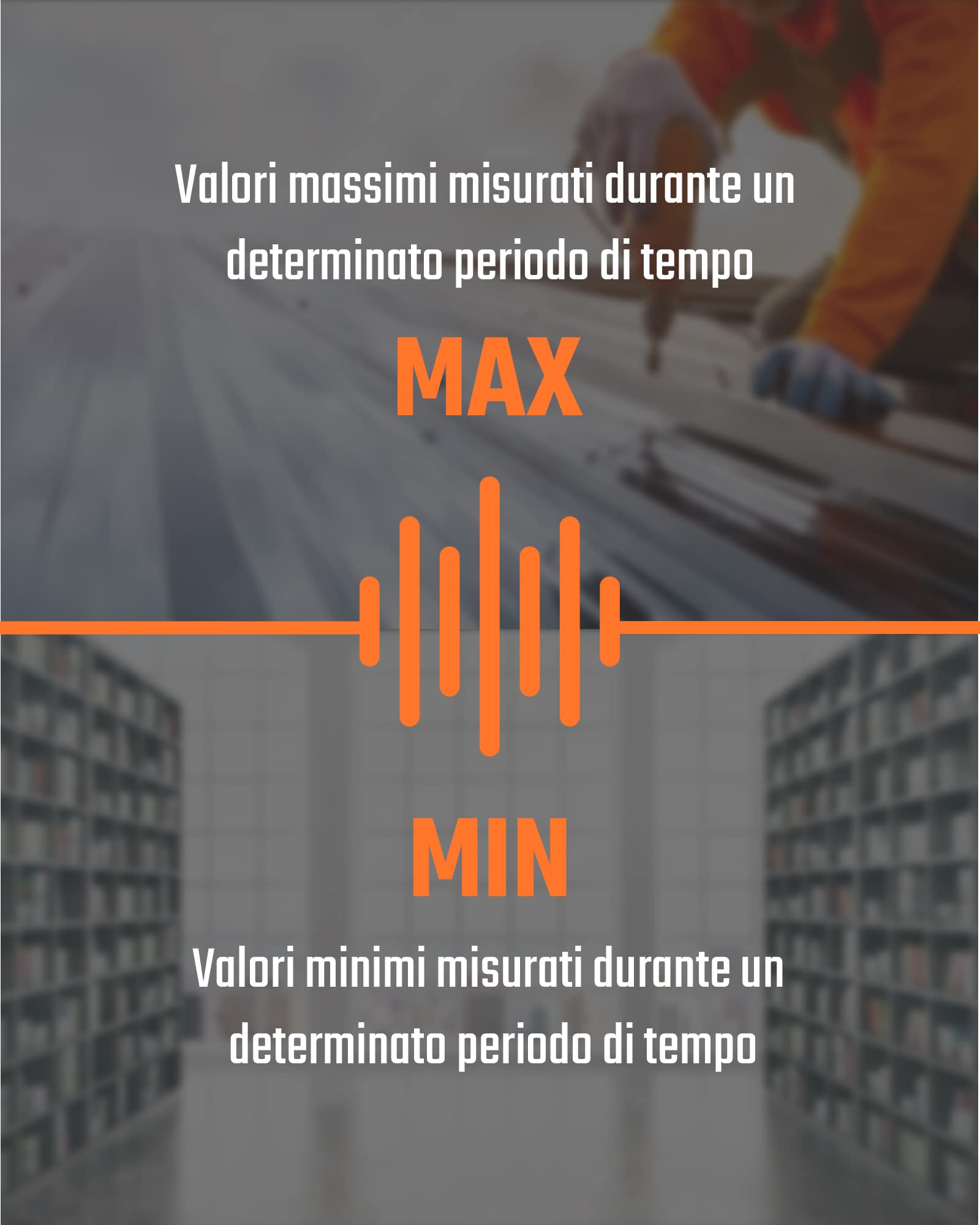 Fonometro, TopTes TS-501B Misuratore di decibel con schermo LCD retroilluminato da 2,25", ponderato A/C, intervallo 30-130 dB, valori MAX/MIN, uso domestico in fabbrica vicino al rumore - Arancione
