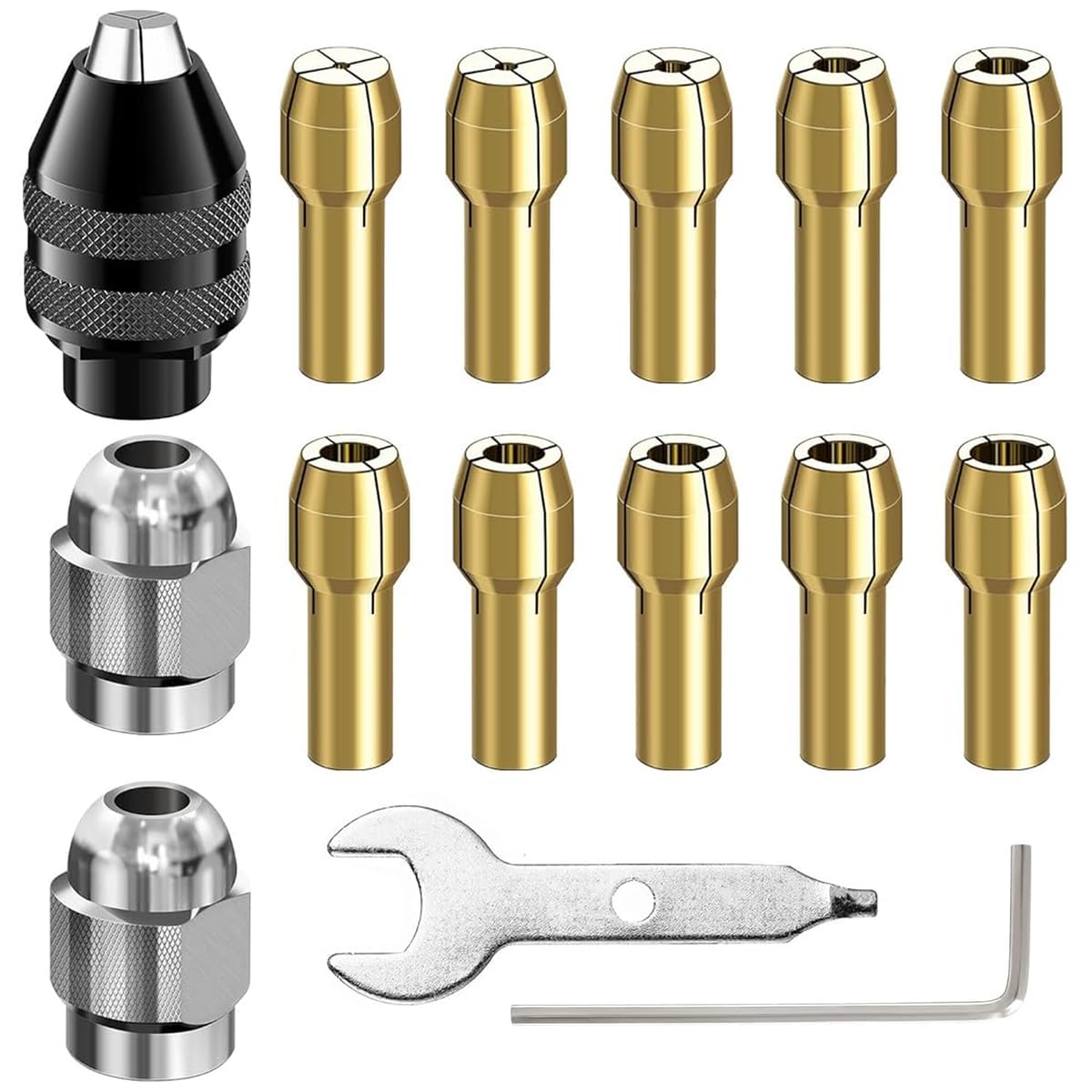 Serplex® Drill Chuck Collet Set for Dremel, 15Pcs Chuck Collet Kit, 0.8-3.2mm Shank Replacement 4486 Rotary Tool Keyless Quick Change Chuck Accessory with Replacement 4485 Brass Collet Metal Nut (B0D91FJTK7) Amazon Price History, Amazon Price Tracker