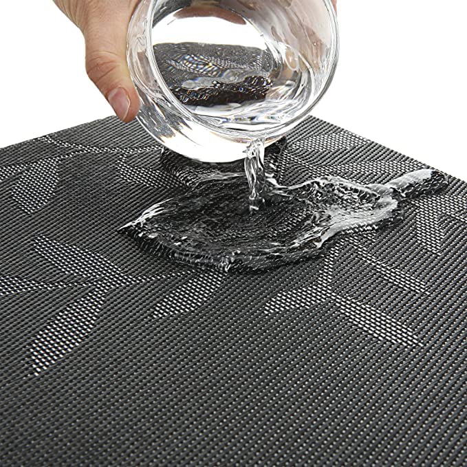 Image of YELONA Dining Table Placemats Set of 8 - Heat-Resistant, Non-Slip, Washable & Stain Resistant Woven PVC Vinyl Table Mats for Kitchen & Dining - 45 x 30 cm, PeachBlack