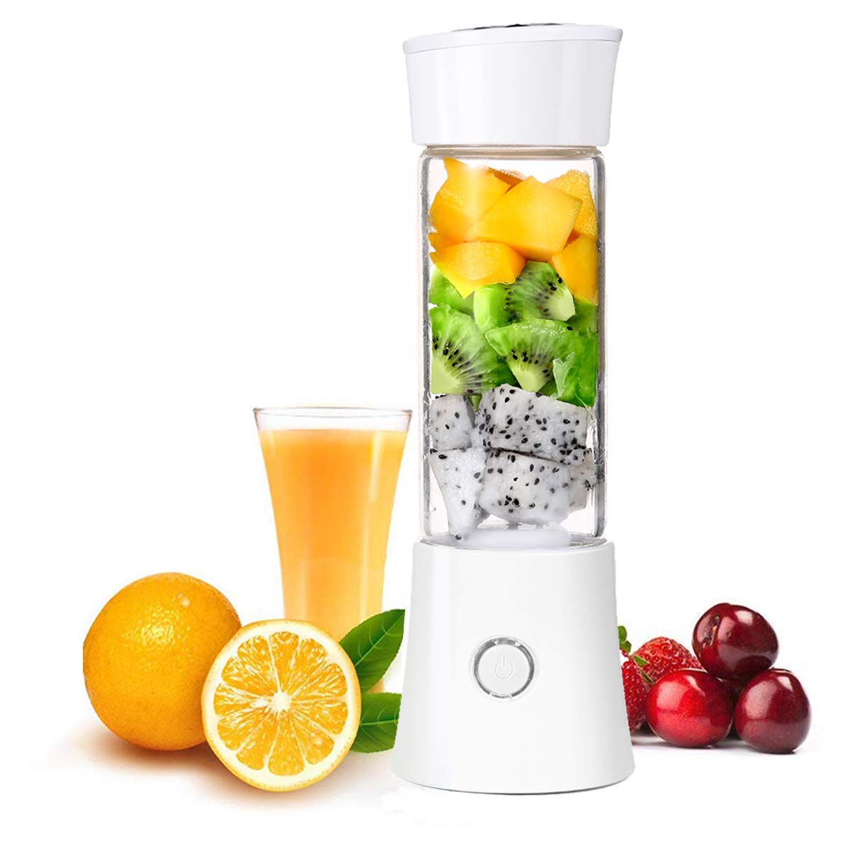 Portable Blender, MUGU Rechargeable Mini Blender 480ML Travel Blender Smoothie Maker 100W Fruit Blender with 6 Stainless Steel Blades (White)