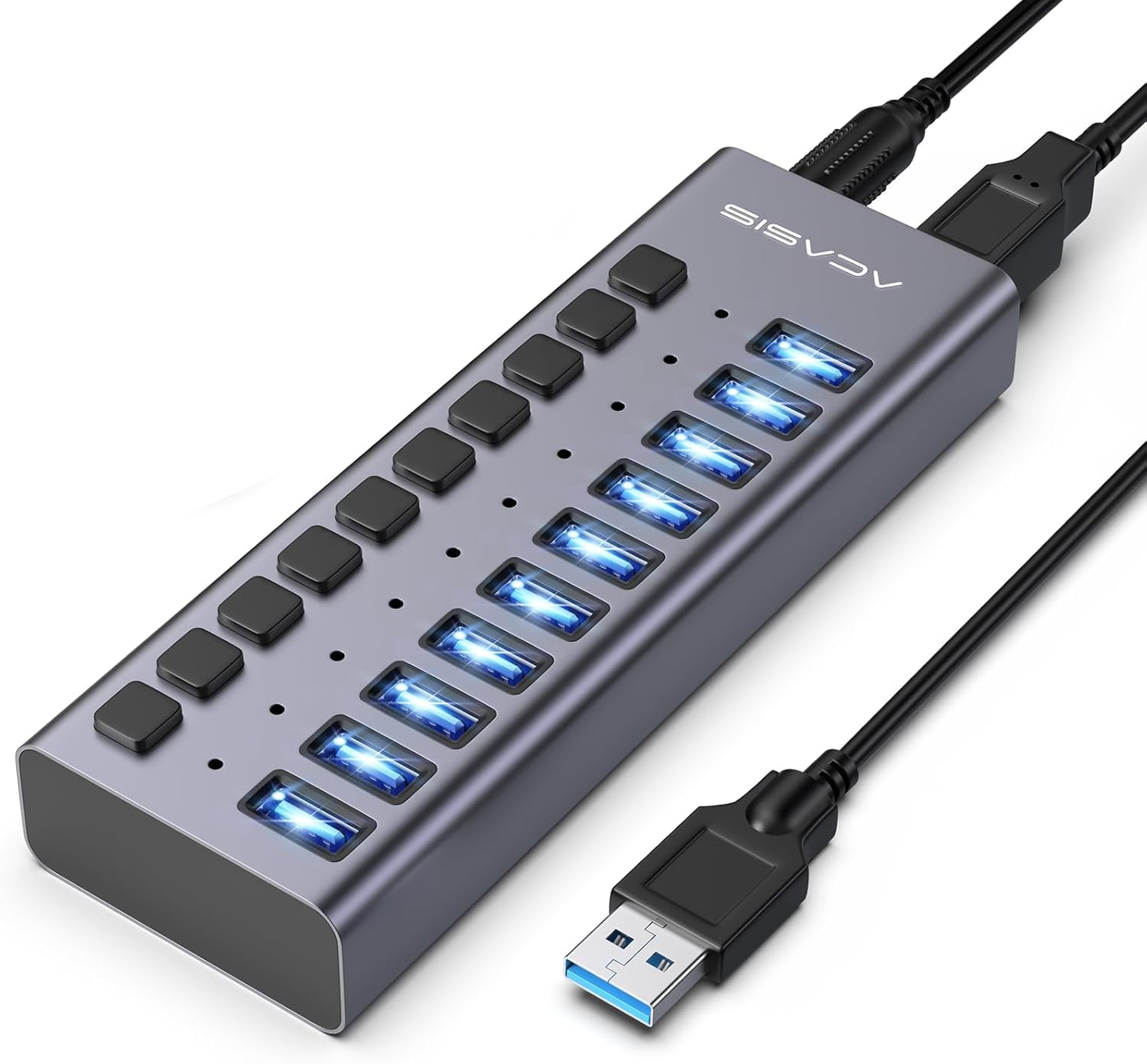 ACASIS Hub USB 3.2 10 Ports, 10Gbps avec Interrupteurs Individuels, 48W Alimentation