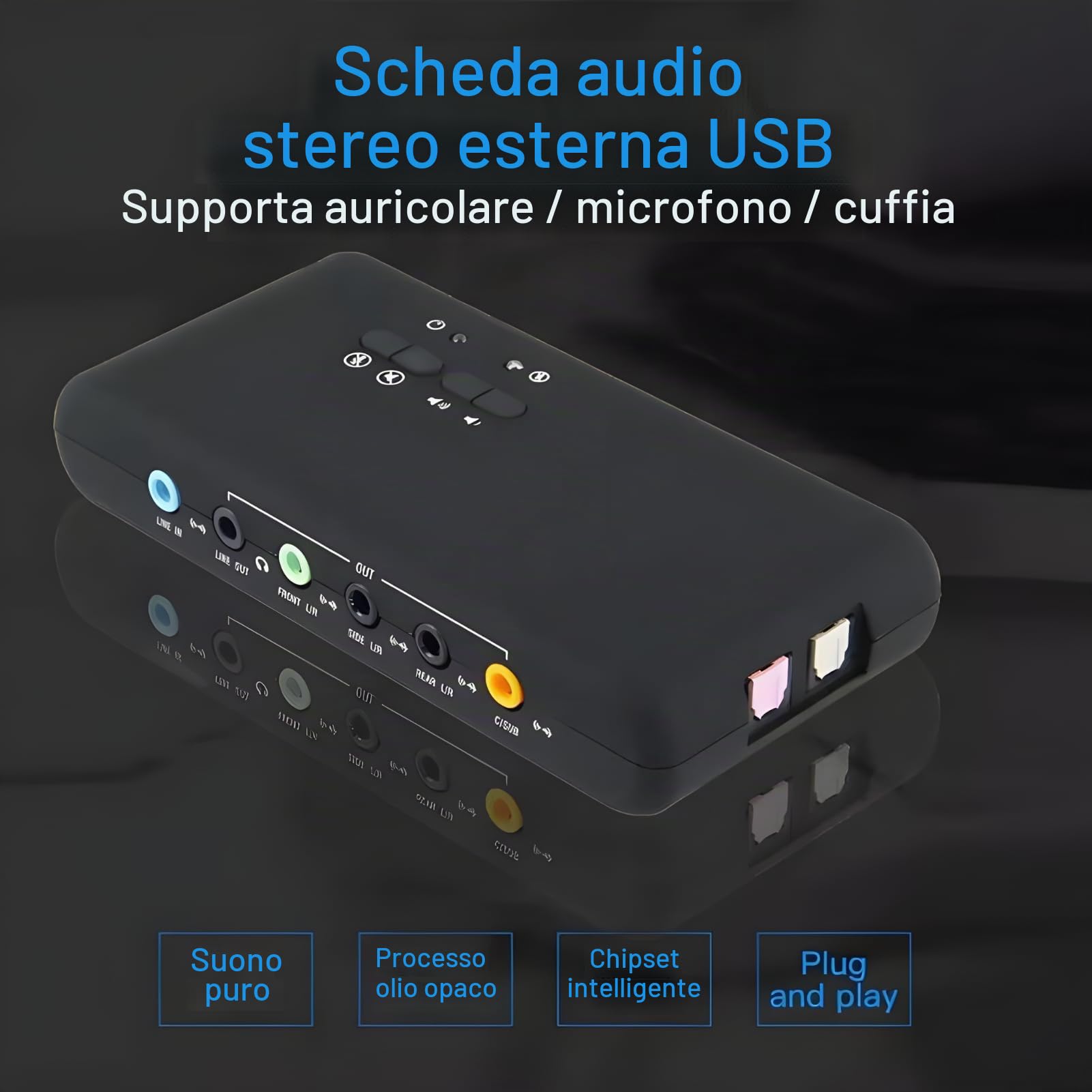 Scheda Audio USB Esterna USB Dolby 7.1 8-Canale Stereo Schede Audio Multicanale per PC Computer Laptop, 32KHz/44KHz/48kHz Input con 2 Mic in Line in e Line out Jack da 3,5m