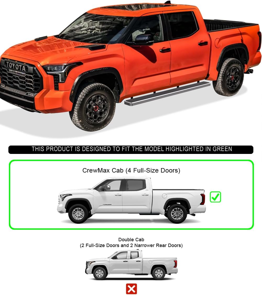 HD Ridez Running Board Side Step Bars 6" Stainless Steel Polished Compatible with Toyota Tundra 2022-2026 CrewMax (Nerf Bar Side Steps Side Bars)