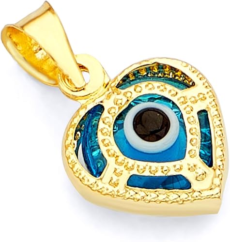 Colgante de corazón Hamsa de oro amarillo real de 14 quilates, 8 diseños diferentes disponibles