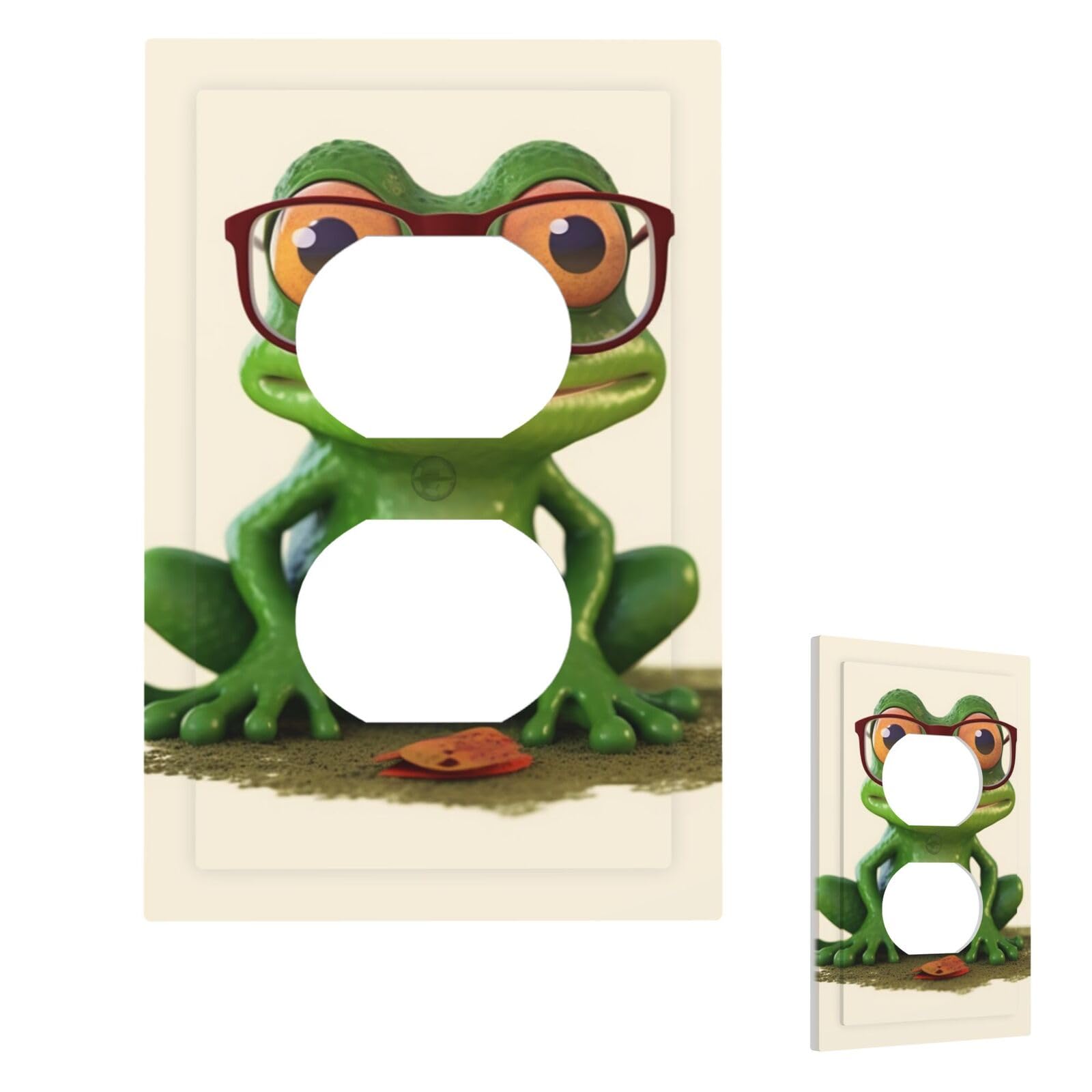 Frog Wearing Glasses Wall Plate Cover Modern Decorative 1 Gang Light Switch Cover Unbreakable Receptacle Outlet Covers For Living Room Bedroom Home Decor Duplex
