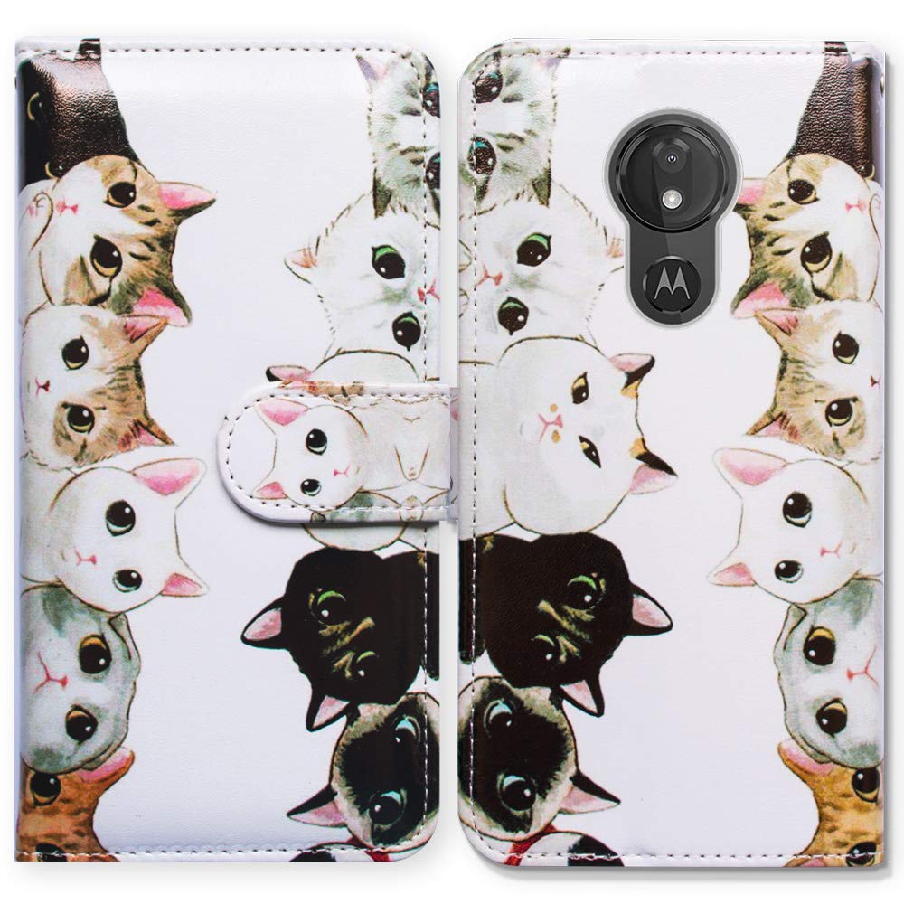 Bcov Moto G7 Power Wallet Case,Moto G7 Supra Case, White Black Cute Cats Leather Flip Case Wallet Cover with Card Slot Holder Kickstand for Motorola Moto G7 Power Phone
