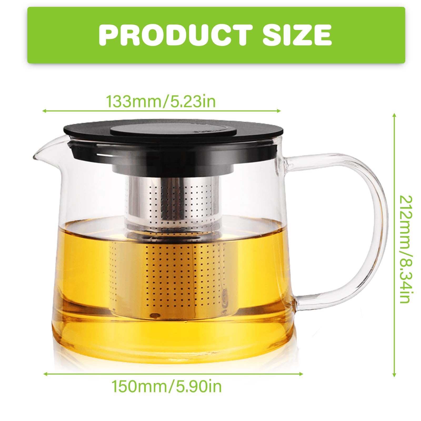 1.5L Glaskanne mit sieb, Teekanne mit Siebeinsatz, Teekanne aus Glas, Glasteekanne, Borosilikatglas Teeservice Überhitzungsschutz für schwarzen Tee, Grüner Tee, duftender Früchtetee