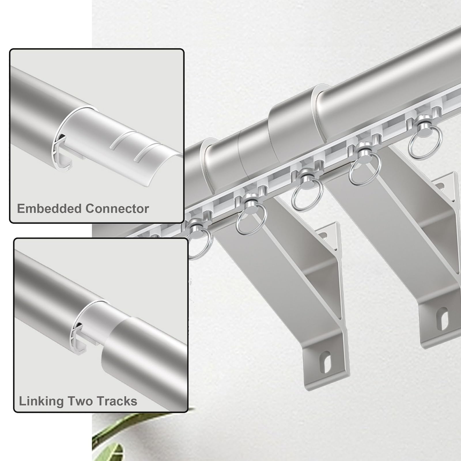 Système De Tringle À Rideaux Murale Coulissante Murale Pour Fenêtres, Diamètre 28 Mm, Séparateur De Pièce De 70 À 600 Cm Pour Chambre À Coucher, Avec Roulettes Silencieuses(Noir,200cm/6.5ft(2*100cm))