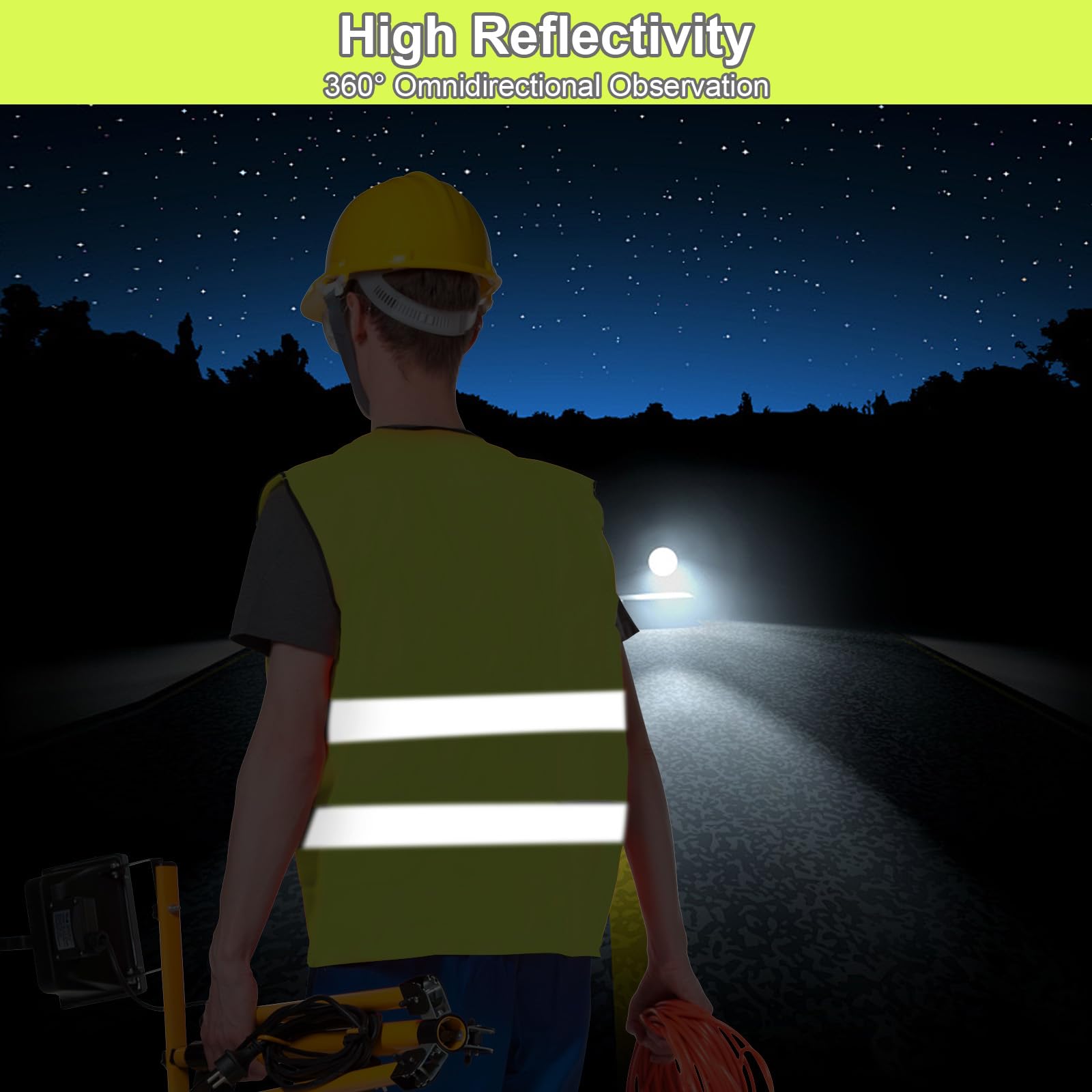 CUINIUNAID Lot De 6 Gilets De Sécurité Jaunes - Réfléchissants 360° - Taille Universelle - Pour Voiture Et Travail