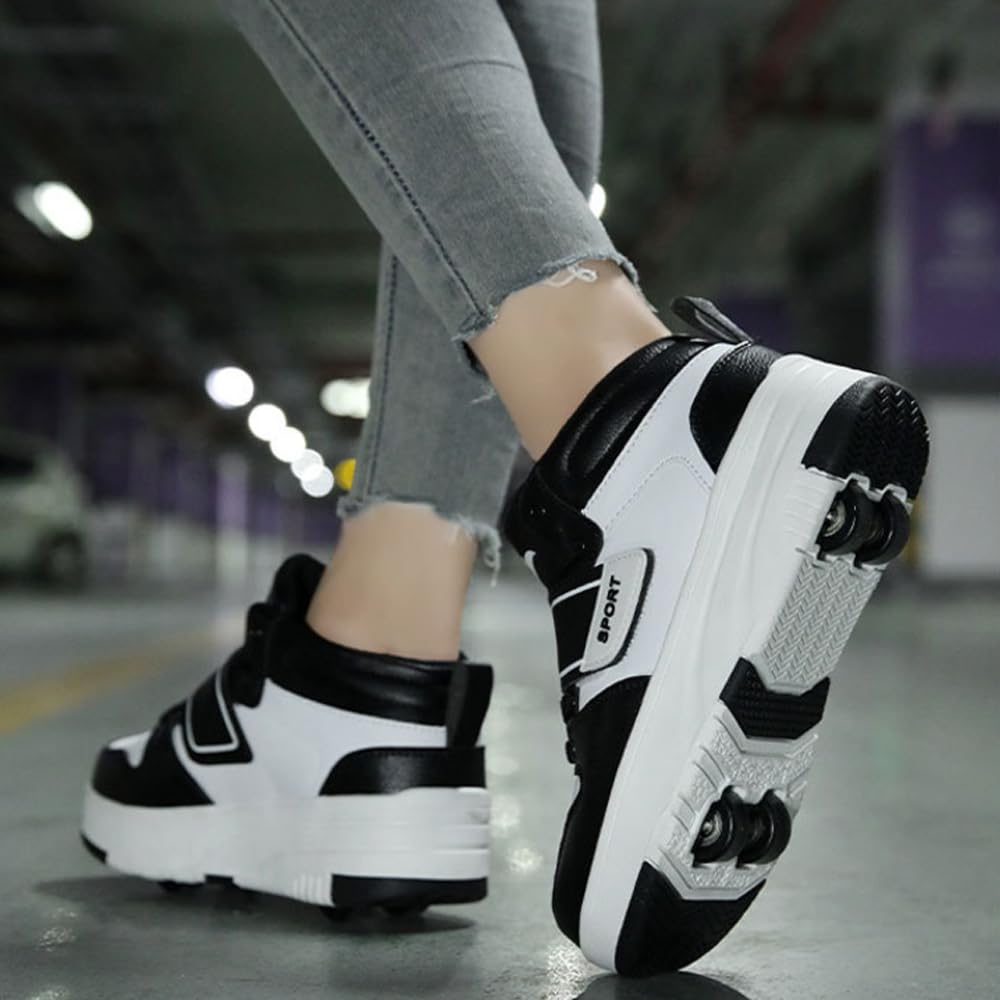 Hixingo Chaussure a Roulette pour Fille Garçons, Chaussures a roulettes Retractable avec Roues Chaussures de Skateboard, Patins à roulettes Unisexe Basket à roulettes pour Enfants Filles Adulte