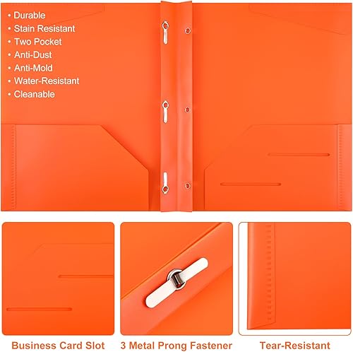 Miniatura 3 de Paquete de 48 carpetas de plástico con 3 puntas, carpetas resistentes a granel con bolsillos frontales transparentes y ranuras para tarjetas con