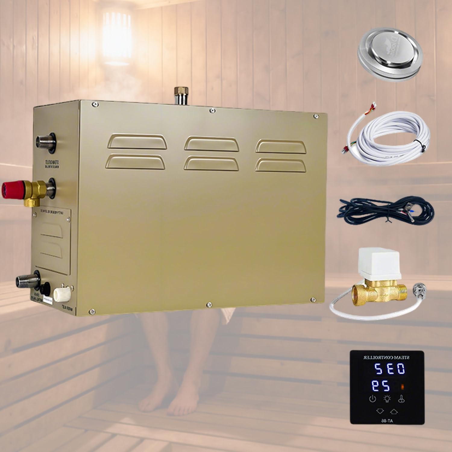 Kit generatore di Vapore per Sauna a Temperatura controllata,Testa di Vapore per aromaterapia,Sistema autodrenante, Controller Touchscreen a LED,Spazio applicabile da 2 m³ a 10 m³ 3KW